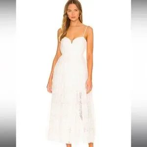 white lace dress mid length The Katherine Dress in White Chantilly Lace 0 / White Chantilly Lace main image 1
